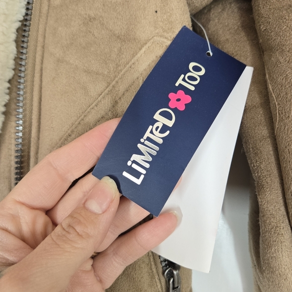 Limited Too girls Moto Jacket 7/8 Khaki Sherpa Tan‎ Neutral NWT Outerwear Zipper - Picture 6 of 13